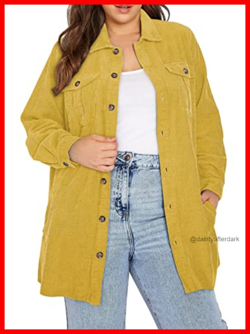 Plus Size Corduroy Shacket Jacket Button Down Loose Fit Long Sleeve